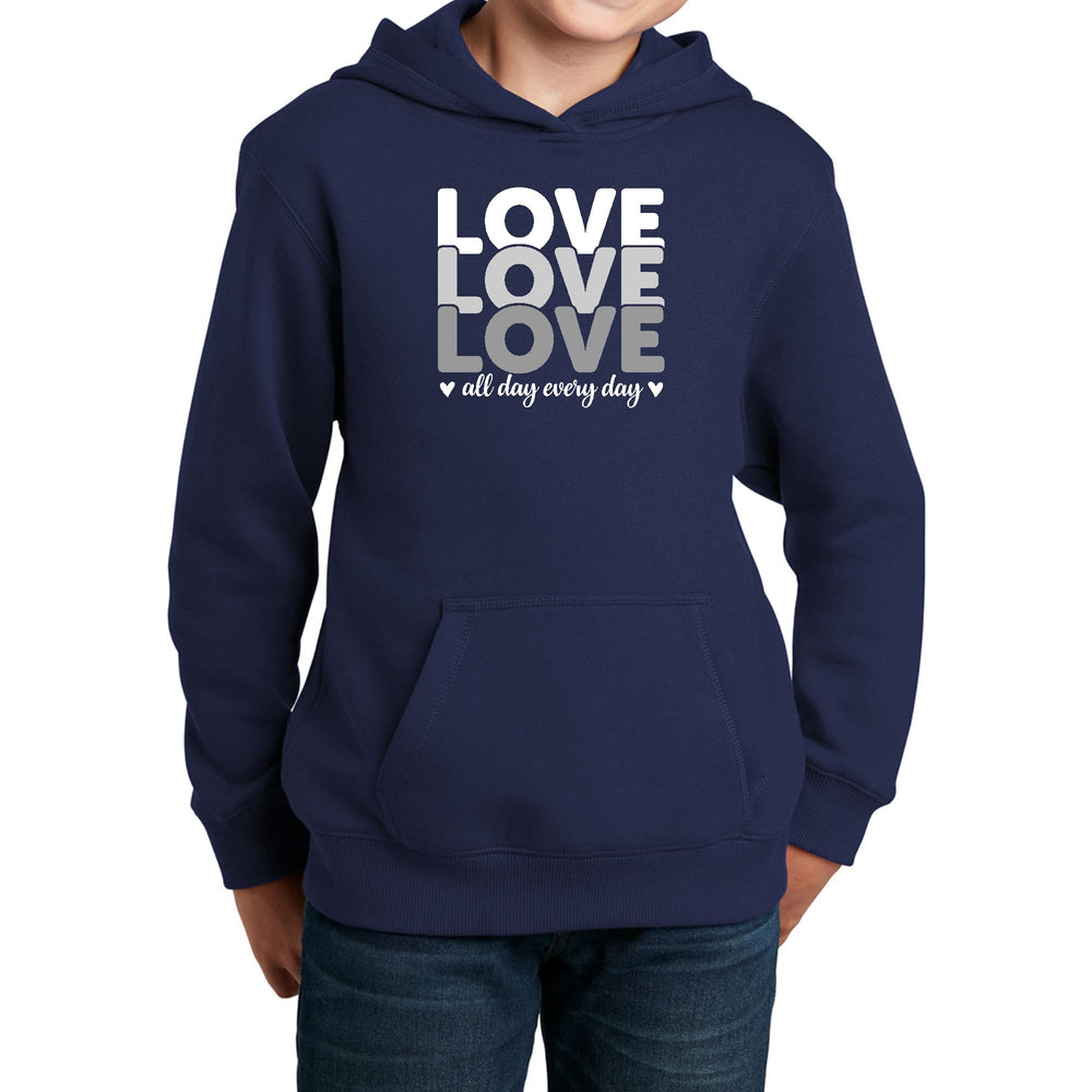 Youth Long Sleeve Hoodie Love All Day Every Day White Grey Print - Girls