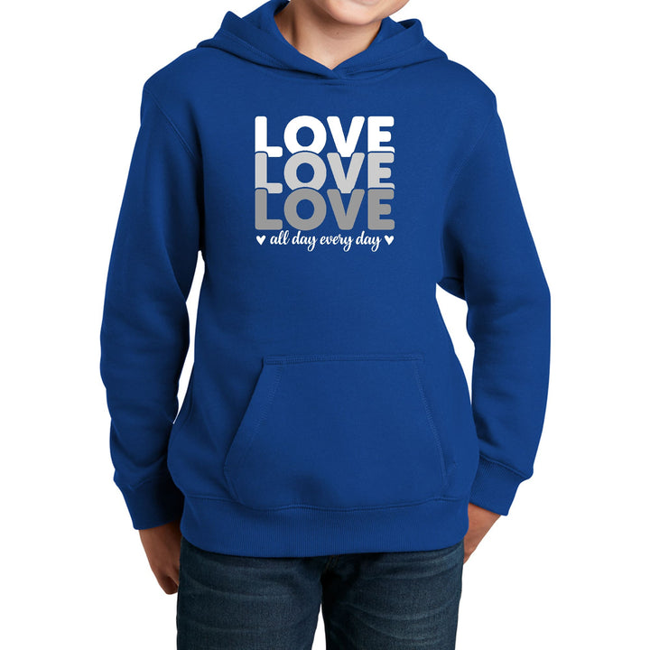 Youth Long Sleeve Hoodie Love All Day Every Day White Grey Print - Girls