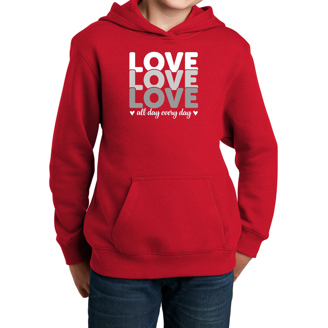 Youth Long Sleeve Hoodie Love All Day Every Day White Grey Print - Girls