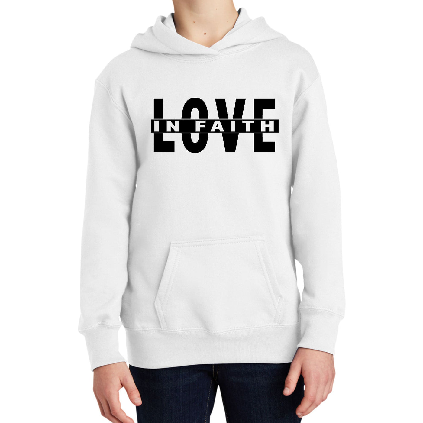Youth Long Sleeve Hoodie Love In Faith Black Illustration - Youth | Hoodies
