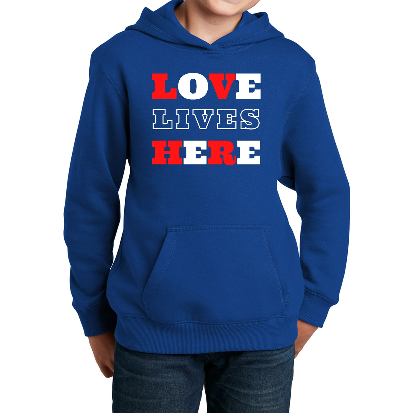 Youth Long Sleeve Hoodie Love Lives Here Christian Inspiration - Hoodies