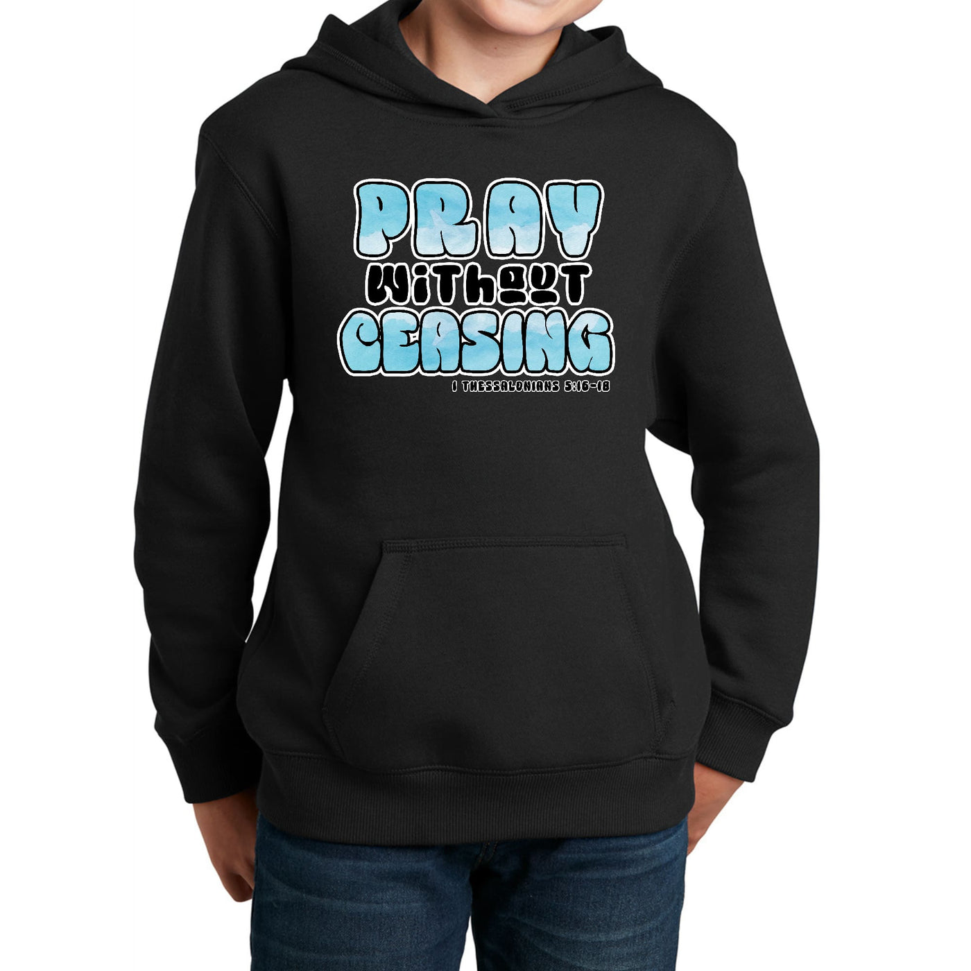Youth Long Sleeve Hoodie Pray Without Ceasing Inspirational - Youth | Hoodies