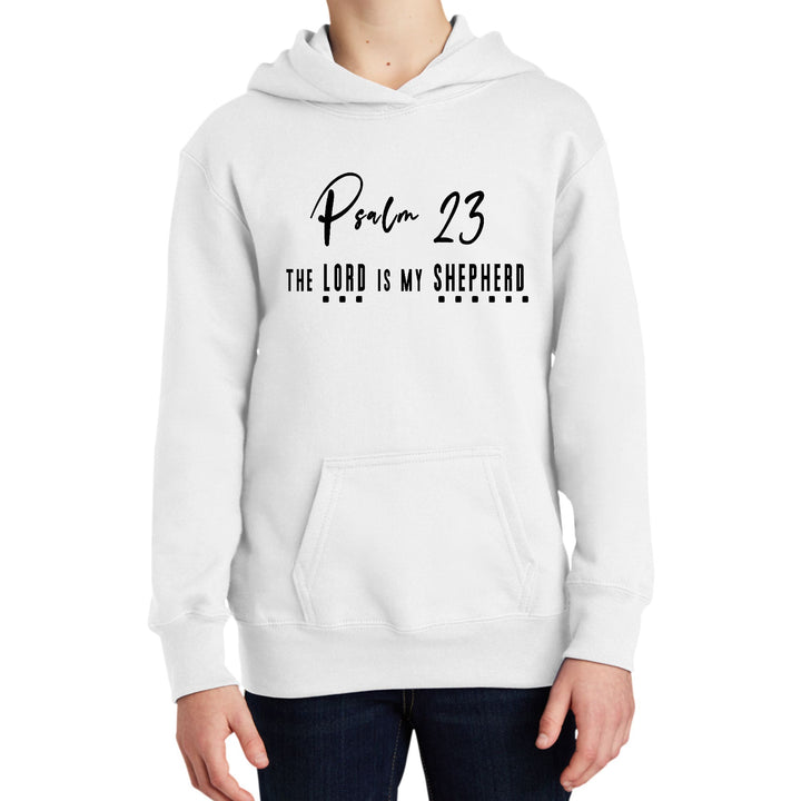 Youth Long Sleeve Hoodie Psalm 23 the Lord is my Shepherd Black Print - Youth