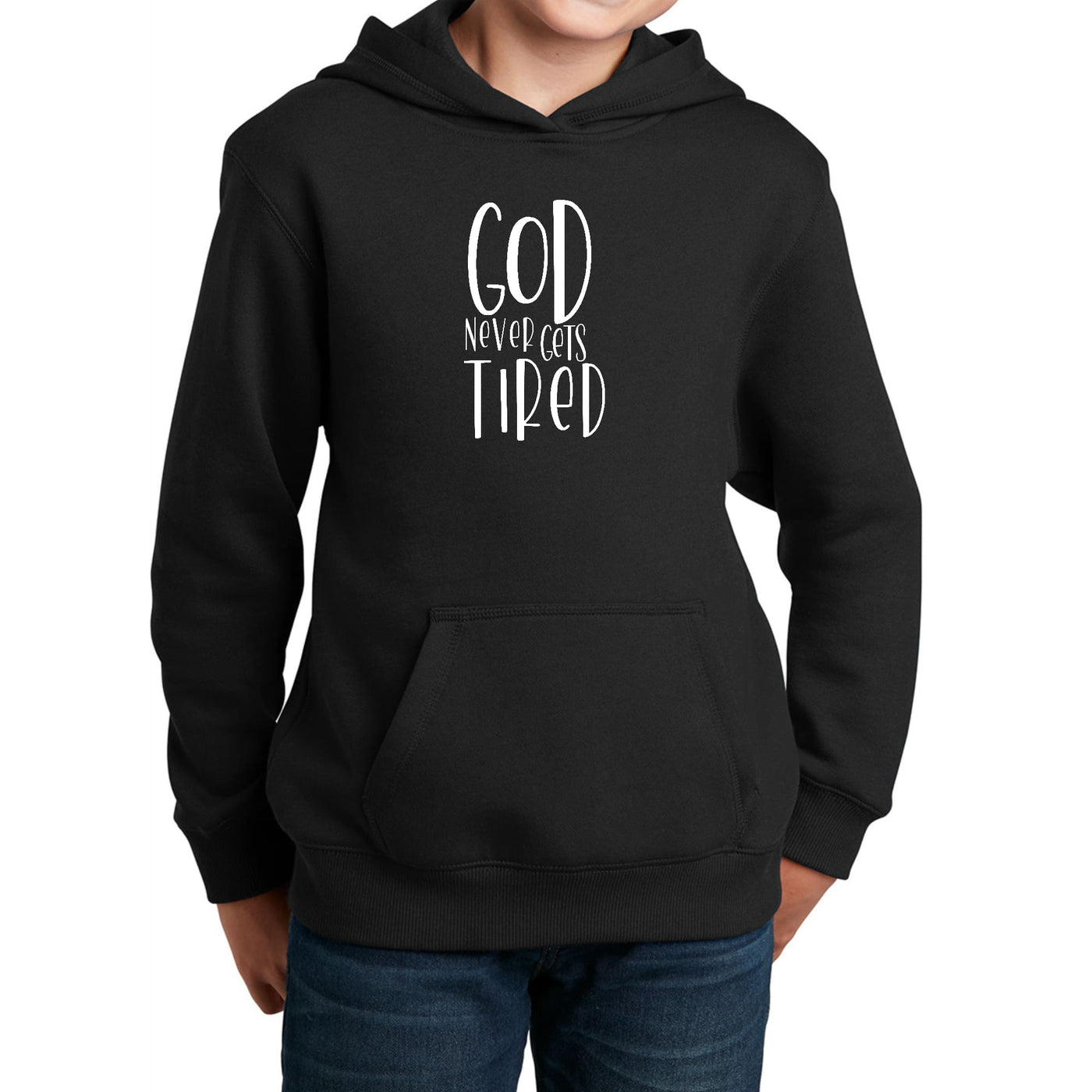 Youth Long Sleeve Hoodie Say It Soul - God Never Gets Tired - Youth | Hoodies