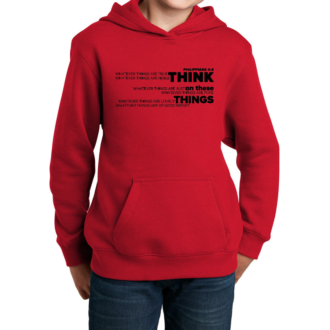 Youth Long Sleeve Hoodie Think on these Things Black Illustration - Youth