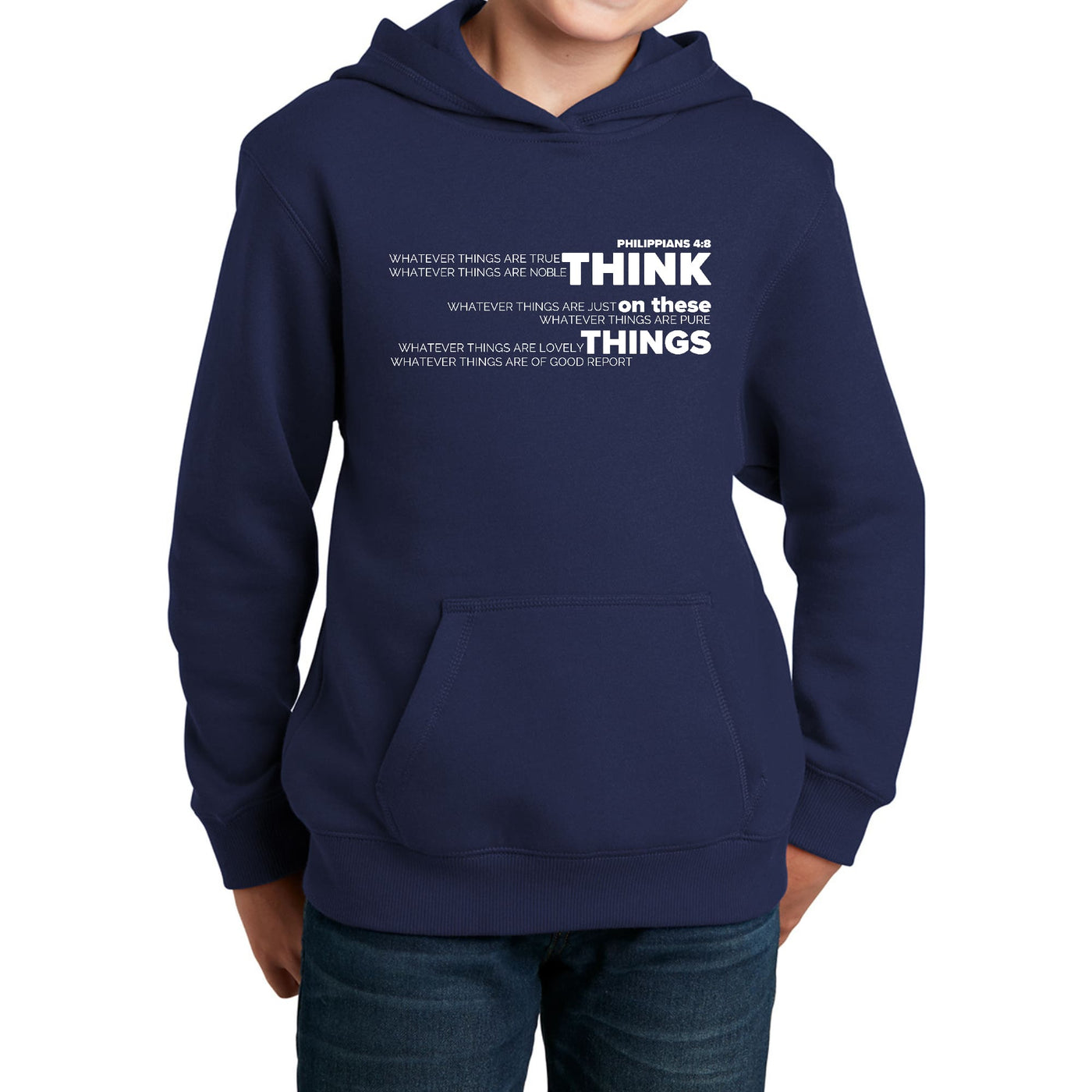 Youth Long Sleeve Hoodie Think On These Things - Youth | Hoodies