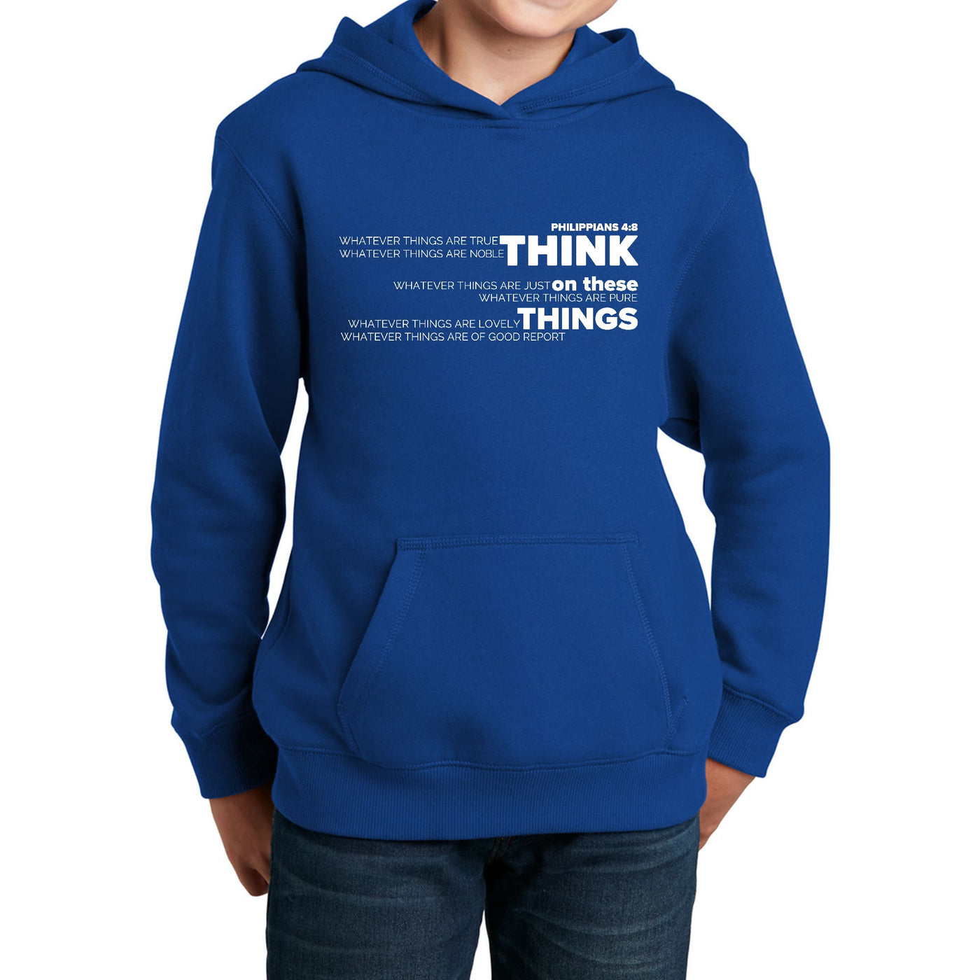 Youth Long Sleeve Hoodie Think On These Things - Youth | Hoodies