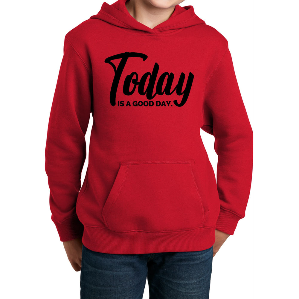 Youth Long Sleeve Hoodie Today is a Good Day Black Illustration - Youth