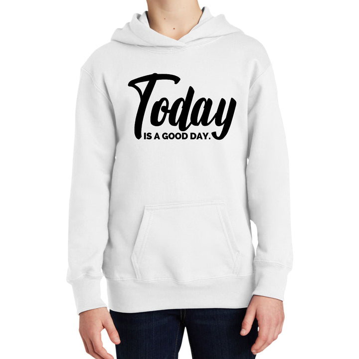 Youth Long Sleeve Hoodie Today is a Good Day Black Illustration - Youth