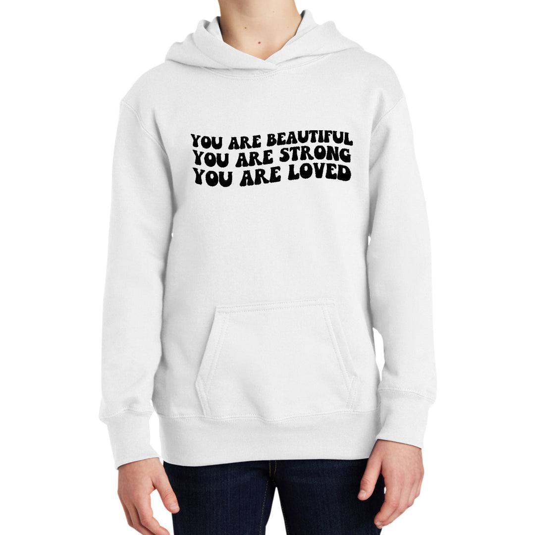 Youth Long Sleeve Hoodie you are Beautiful Strong Black Illustration - Girls