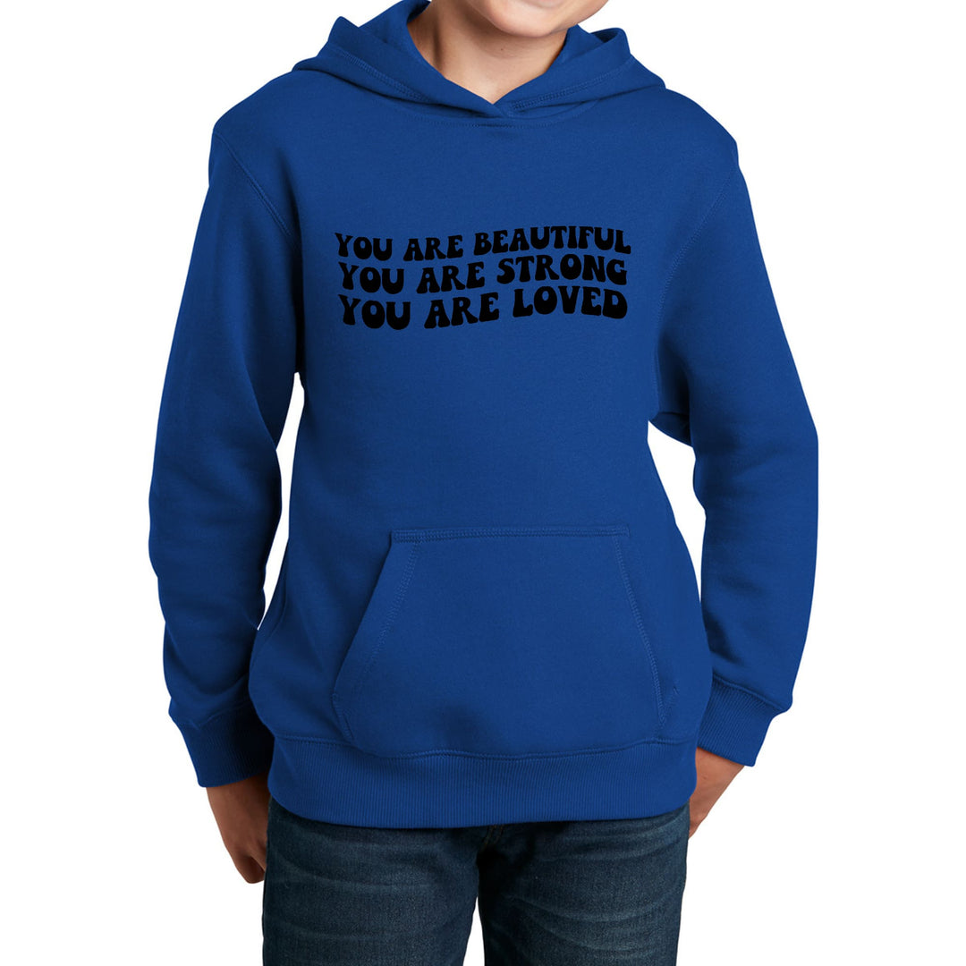 Youth Long Sleeve Hoodie You Are Beautiful Strong Black Illustration - Girls