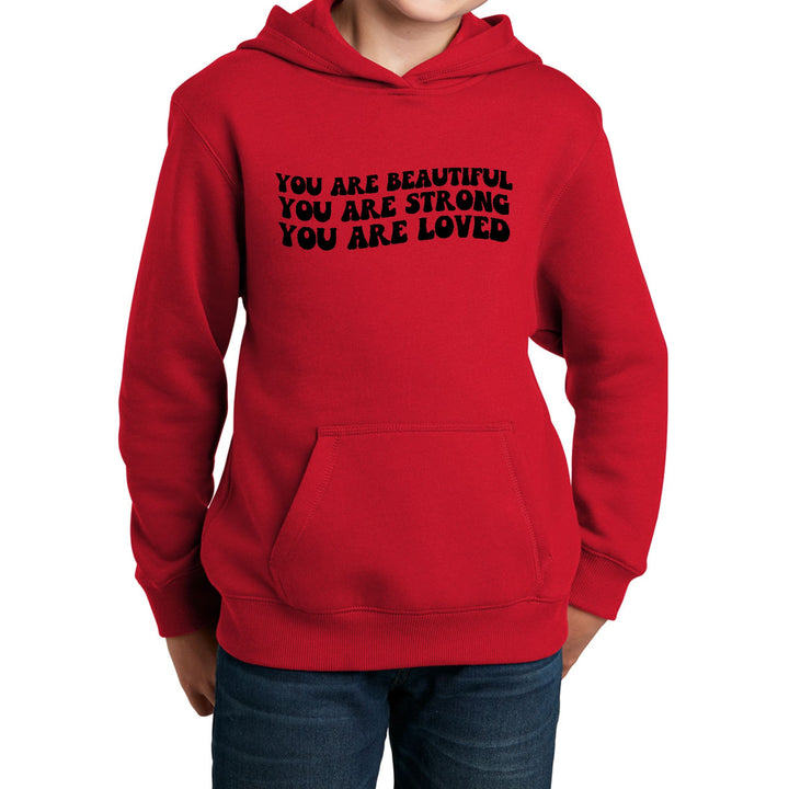 Youth Long Sleeve Hoodie you are Beautiful Strong Black Illustration - Girls