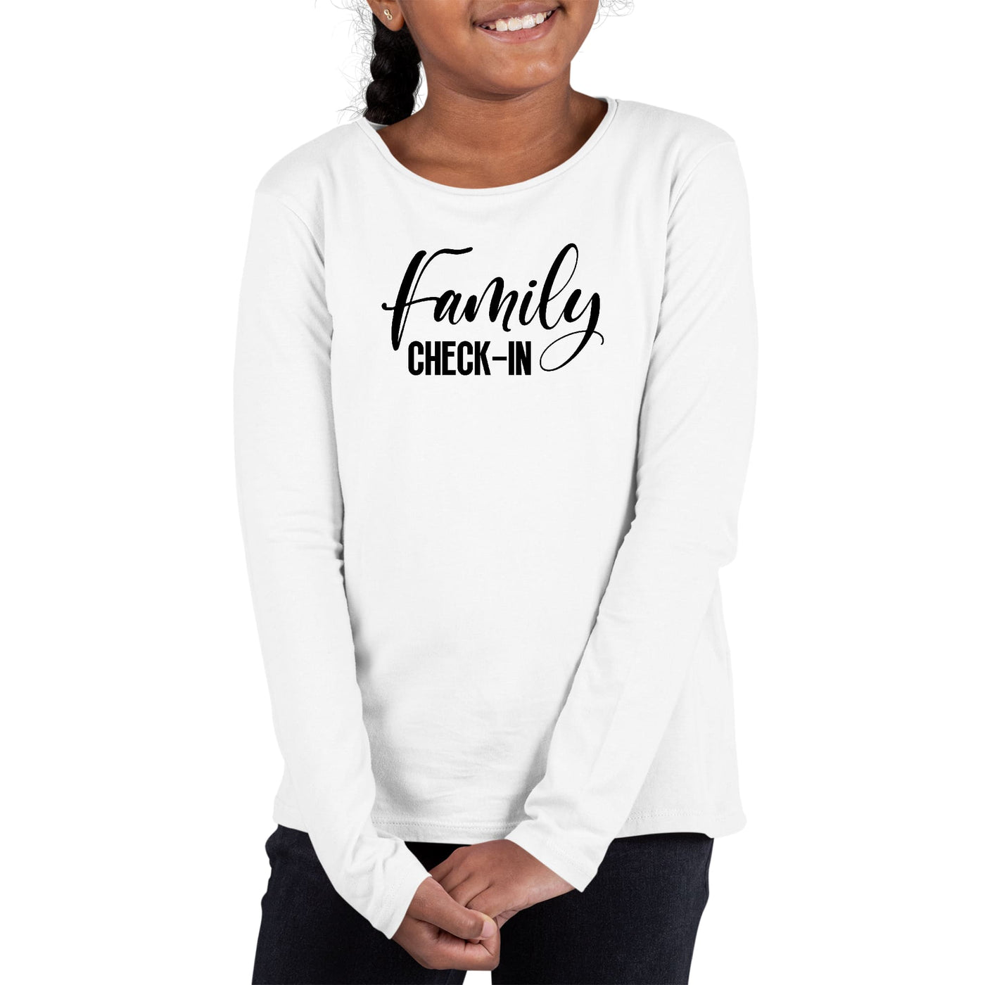 Youth Long Sleeve T - shirt Family Check - in Illustration - Girls | T - Shirts