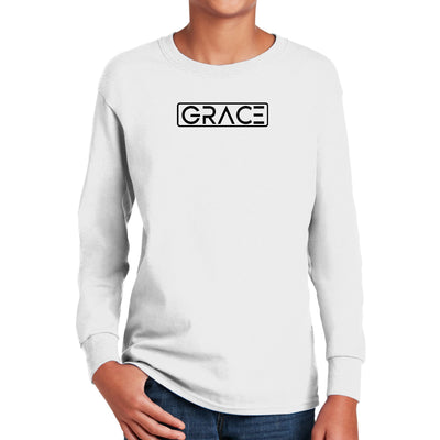 Youth Long Sleeve T - shirt Grace Christian Black Illustration - T - Shirts