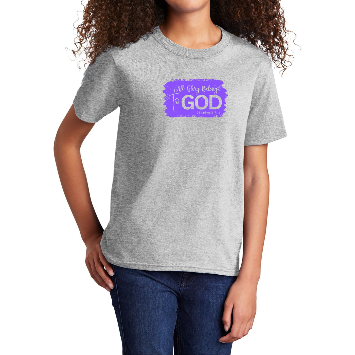 Youth Short Sleeve Graphic T-shirt All Glory Belongs To God Lavender - Girls