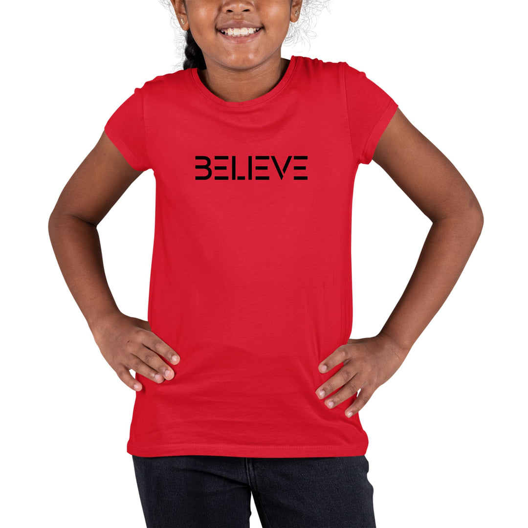 Youth Short Sleeve Graphic T-shirt Believe Black Print - Girls | T-Shirts