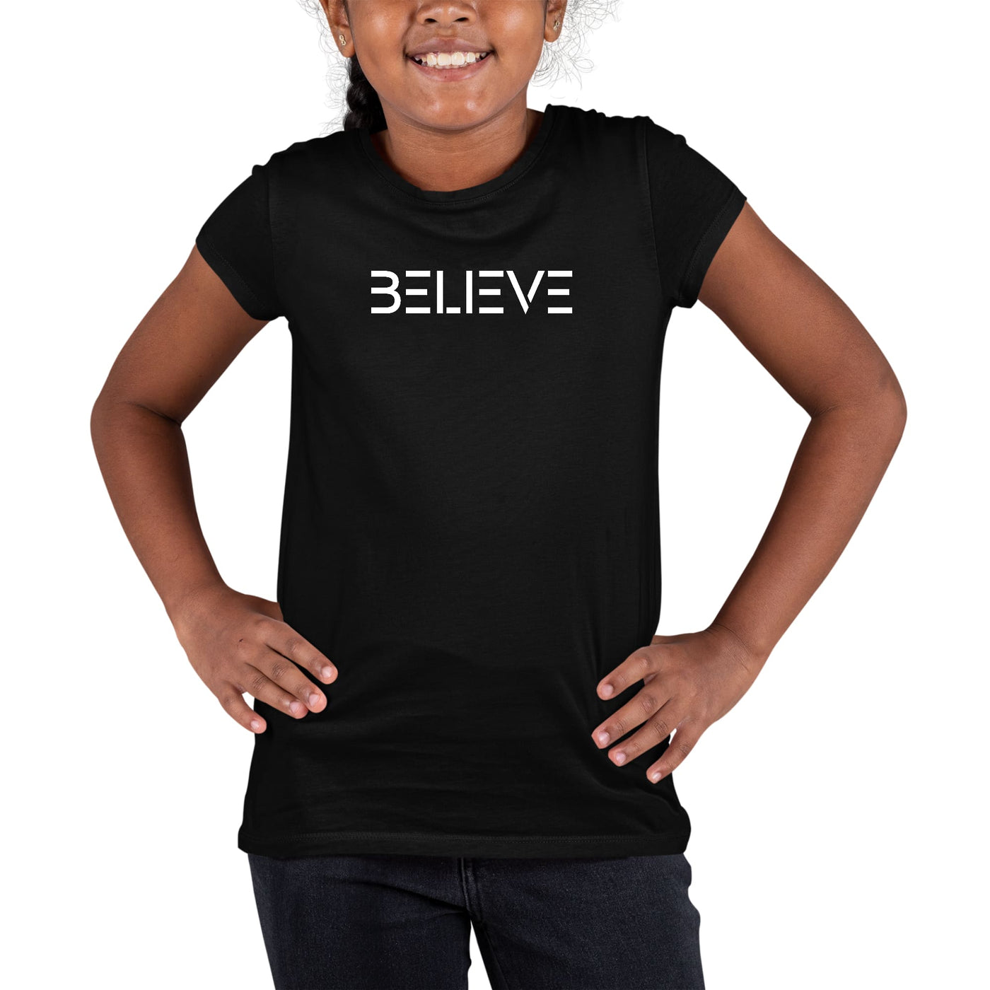 Youth Short Sleeve Graphic T-shirt Believe White Print - Girls | T-Shirts