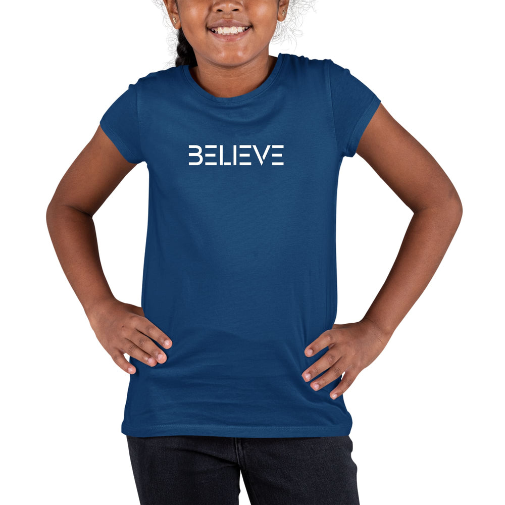 Youth Short Sleeve Graphic T-shirt Believe White Print - Girls | T-Shirts