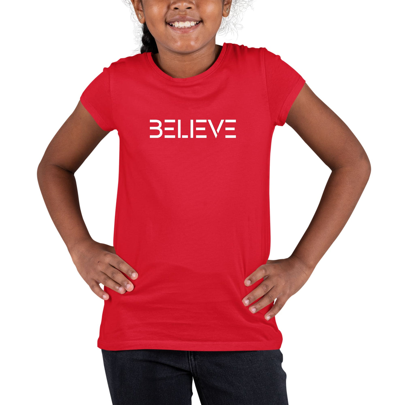 Youth Short Sleeve Graphic T-shirt Believe White Print - Girls | T-Shirts