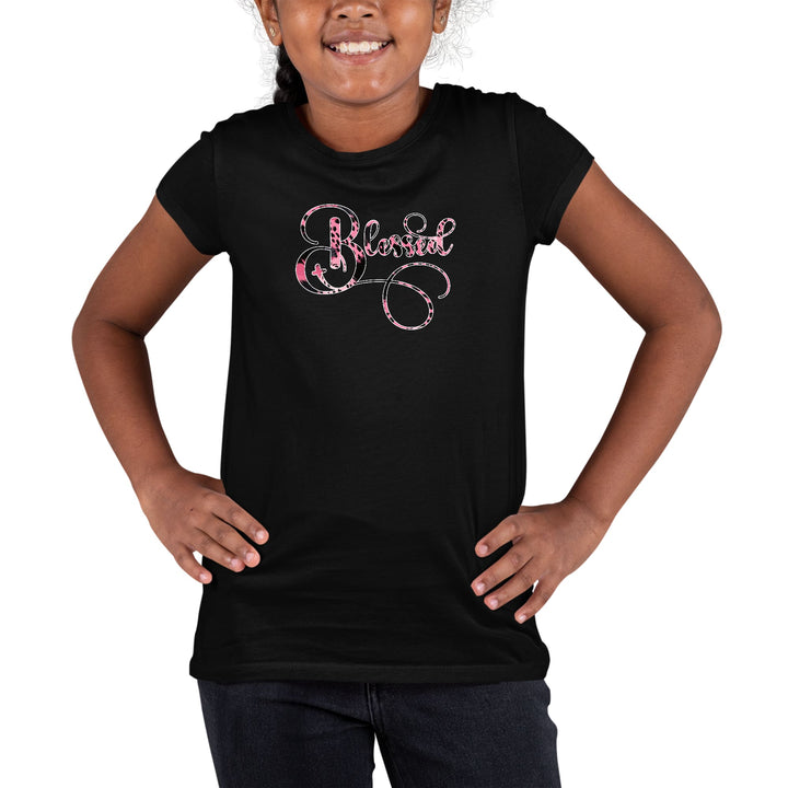 Youth Short Sleeve Graphic T-shirt Blessed Pink And Black Patterned - Girls
