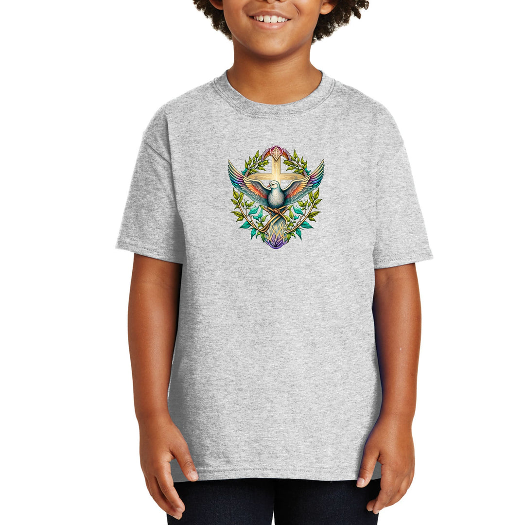 Youth Short Sleeve Graphic T-shirt - Blue Green Multicolor Dove Floral
