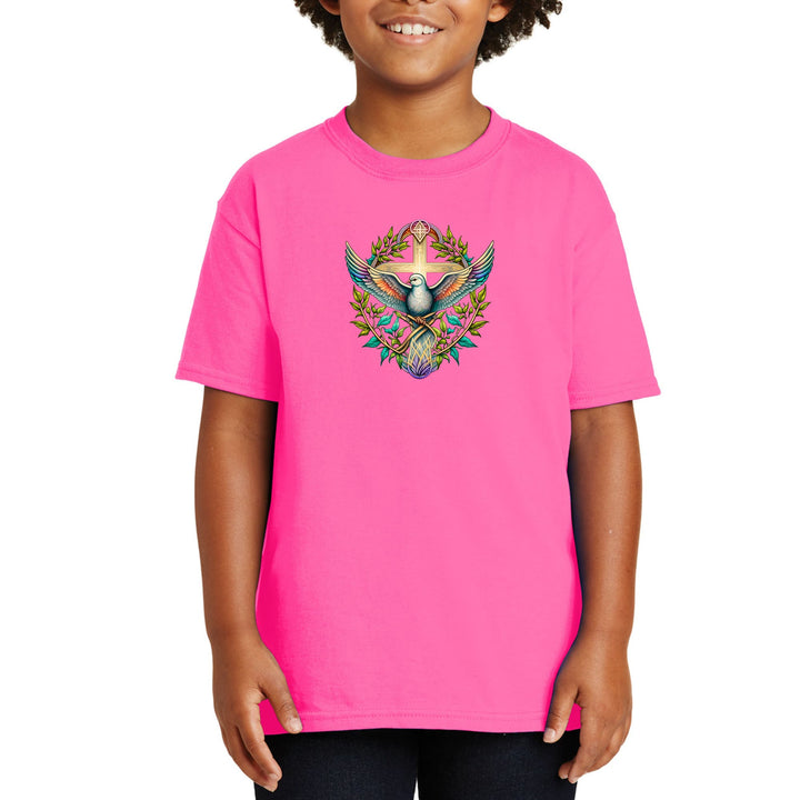Youth Short Sleeve Graphic T-shirt - Blue Green Multicolor Dove Floral