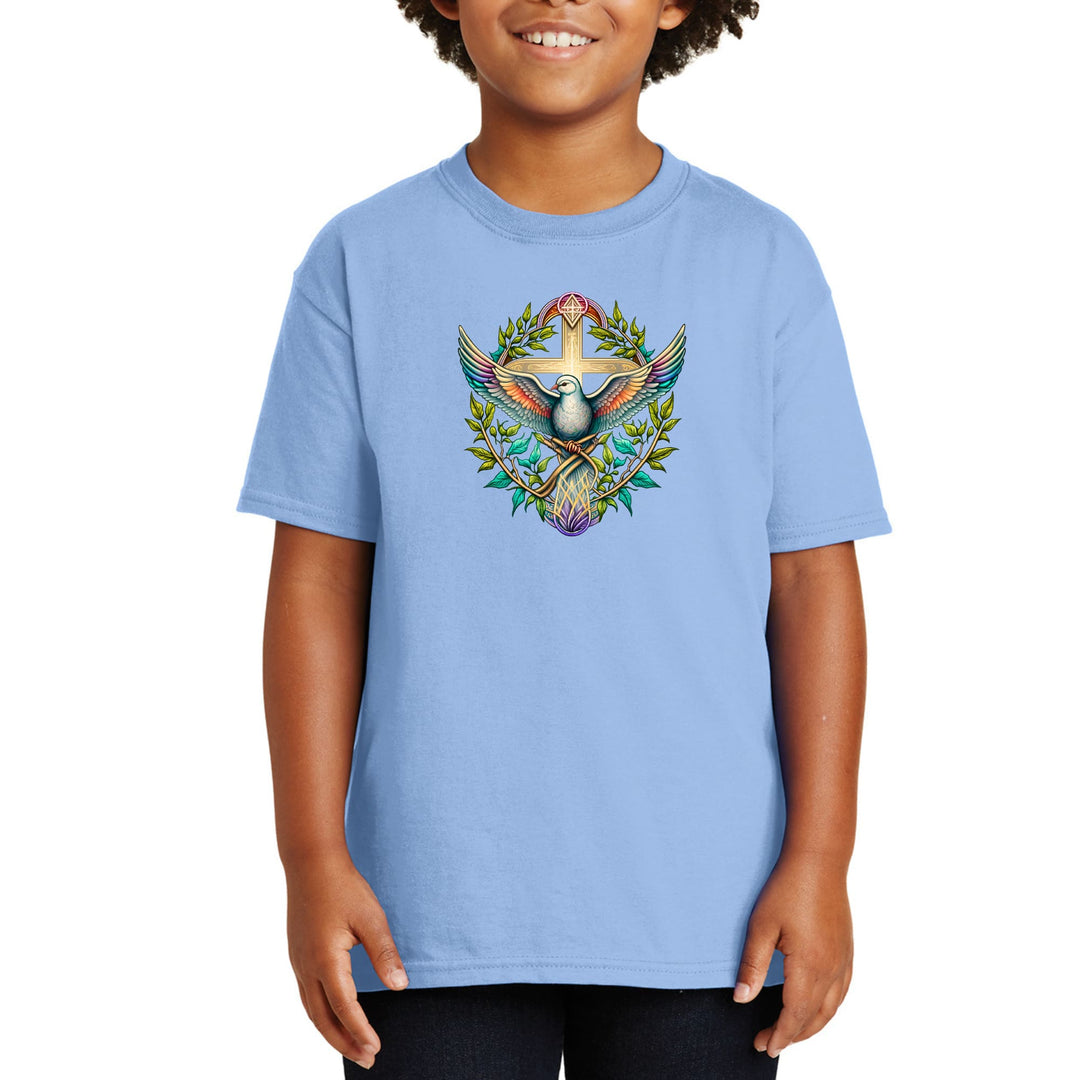 Youth Short Sleeve Graphic T-shirt - Blue Green Multicolor Dove Floral