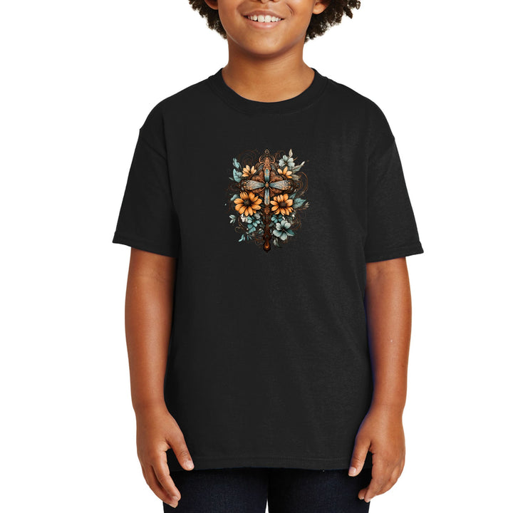 Youth Short Sleeve Graphic T-shirt Christian Cross Floral Bouquet - Youth