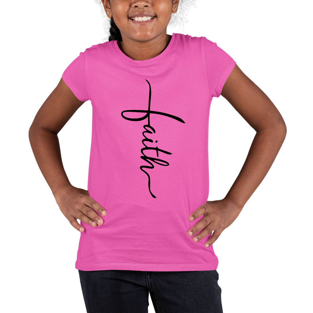 Youth Short Sleeve Graphic T-shirt Faith Script Cross Black - Girls | T-Shirts