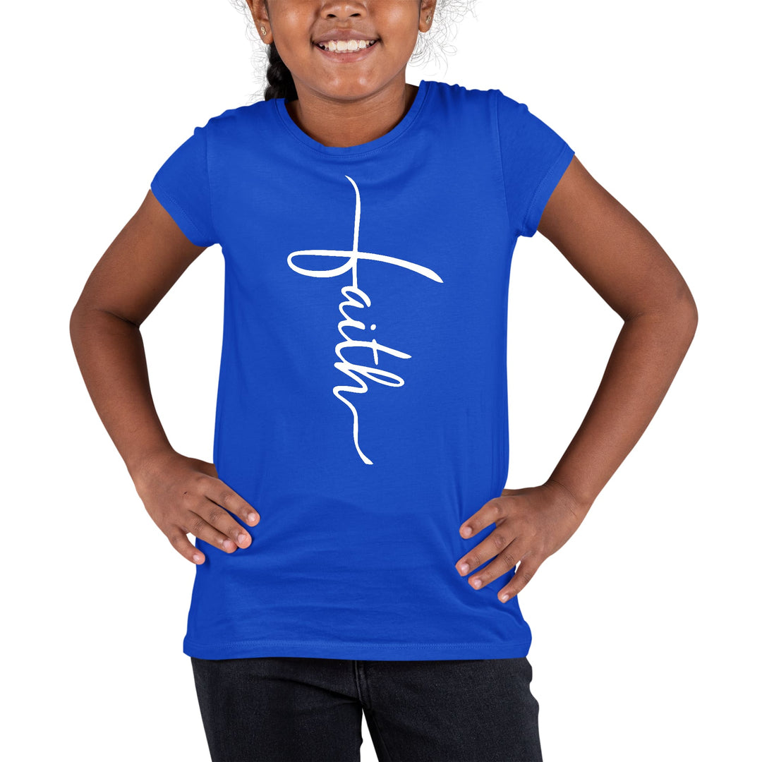 Youth Short Sleeve Graphic T-shirt Faith Script Cross Illustration - Girls