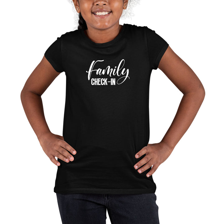 Youth Short Sleeve Graphic T-shirt Family Check-in Illustration - Girls