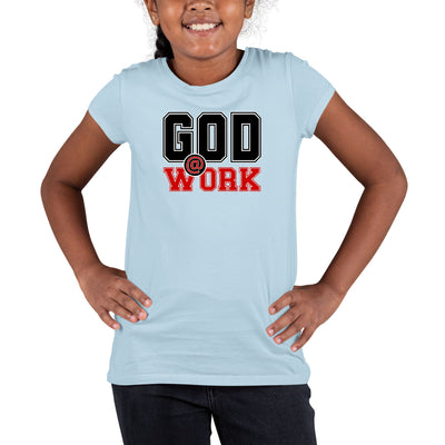 Youth Short Sleeve Graphic T-shirt God @ Work Black And Red Print - Girls