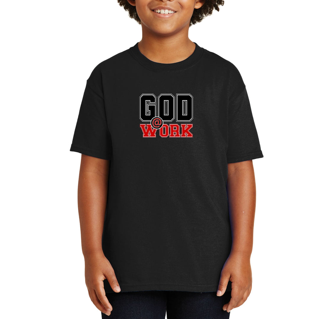 Youth Short Sleeve Graphic T-shirt God @ Work Black and Red Print - Youth