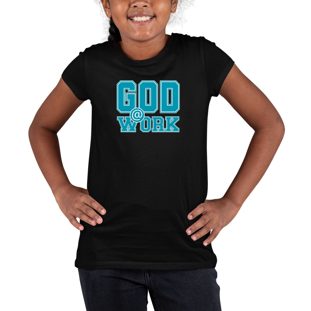 Youth Short Sleeve Graphic T-shirt God @ Work Blue Green and White - Girls