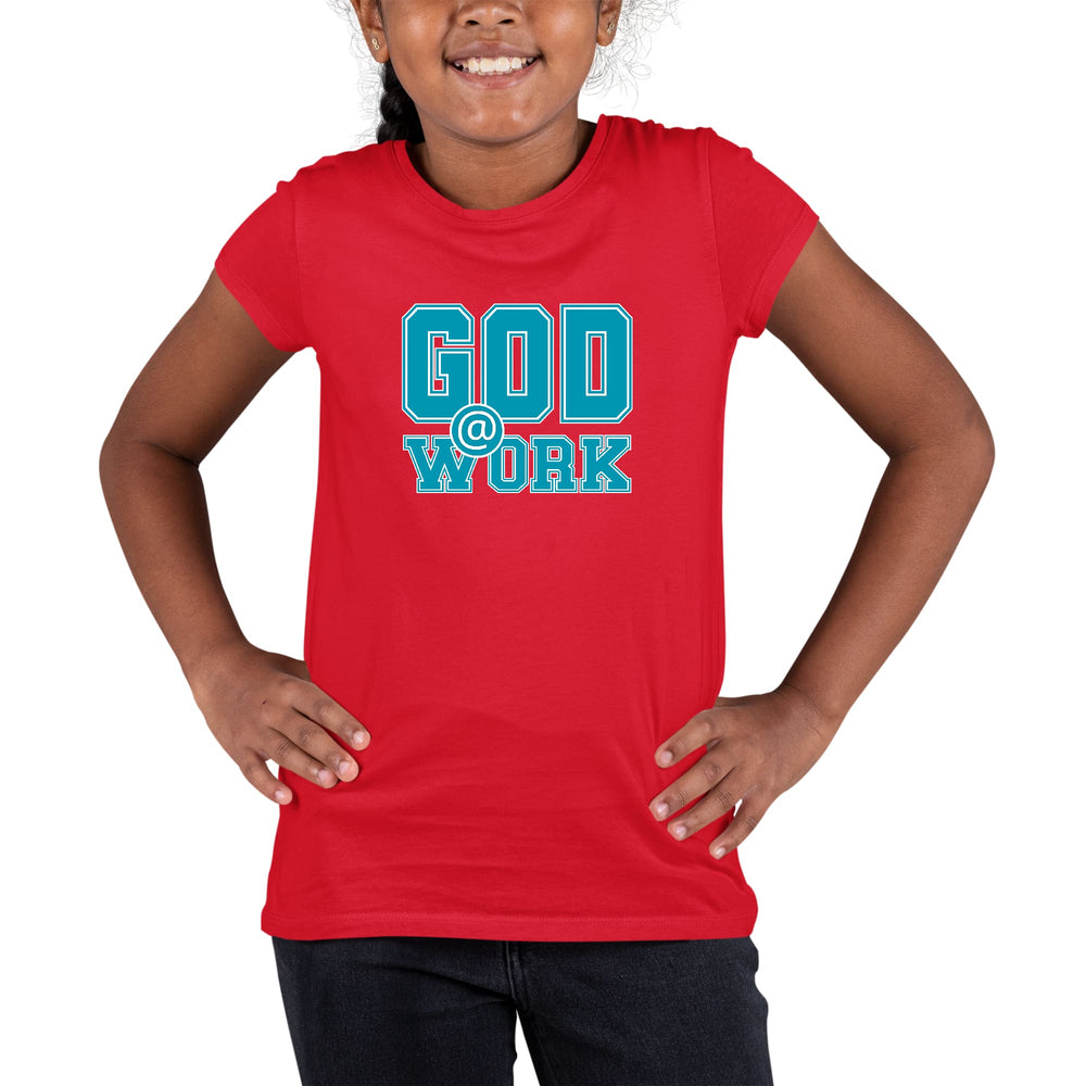 Youth Short Sleeve Graphic T-shirt God @ Work Blue Green And White - Girls