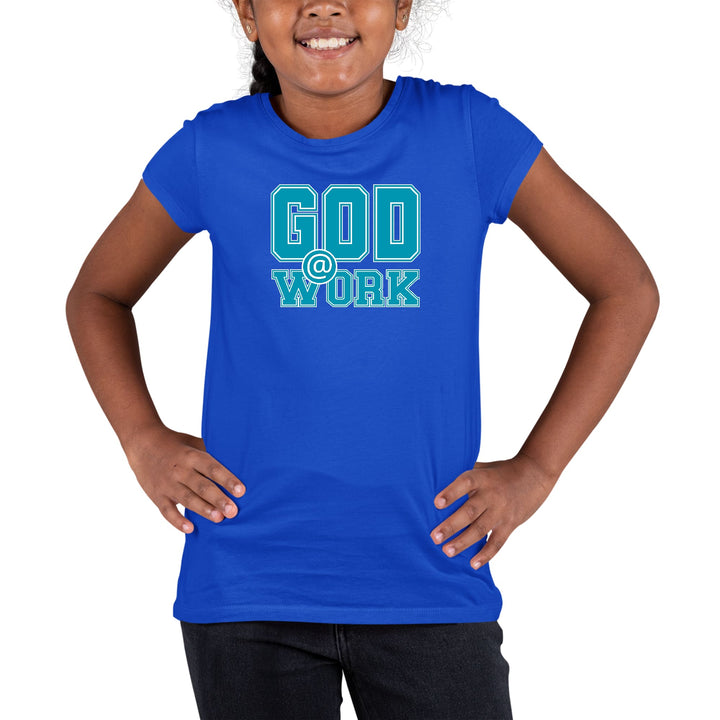 Youth Short Sleeve Graphic T-shirt God @ Work Blue Green And White - Girls