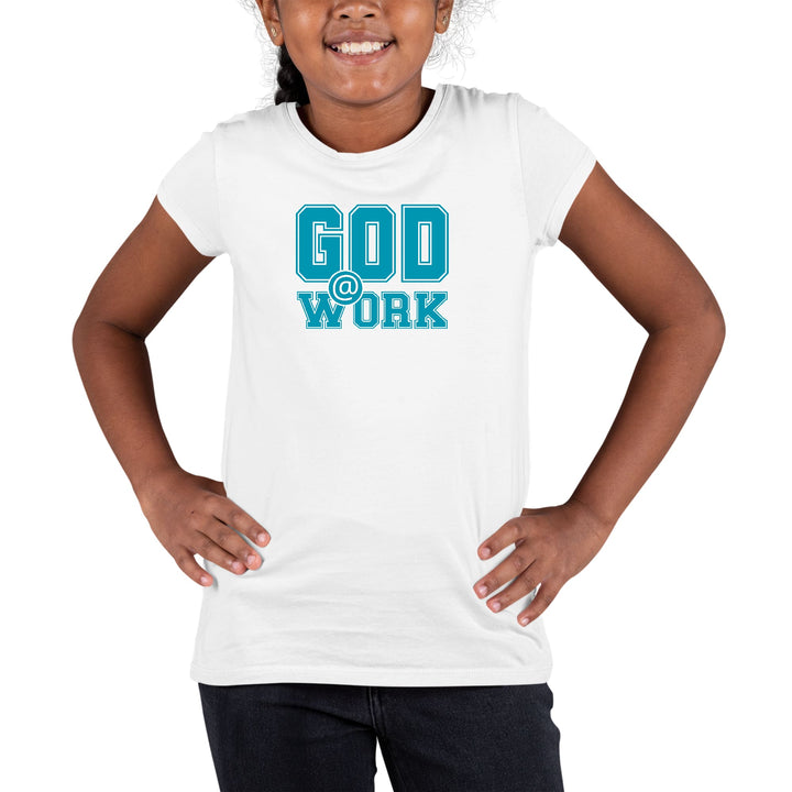 Youth Short Sleeve Graphic T-shirt God @ Work Blue Green And White - Girls