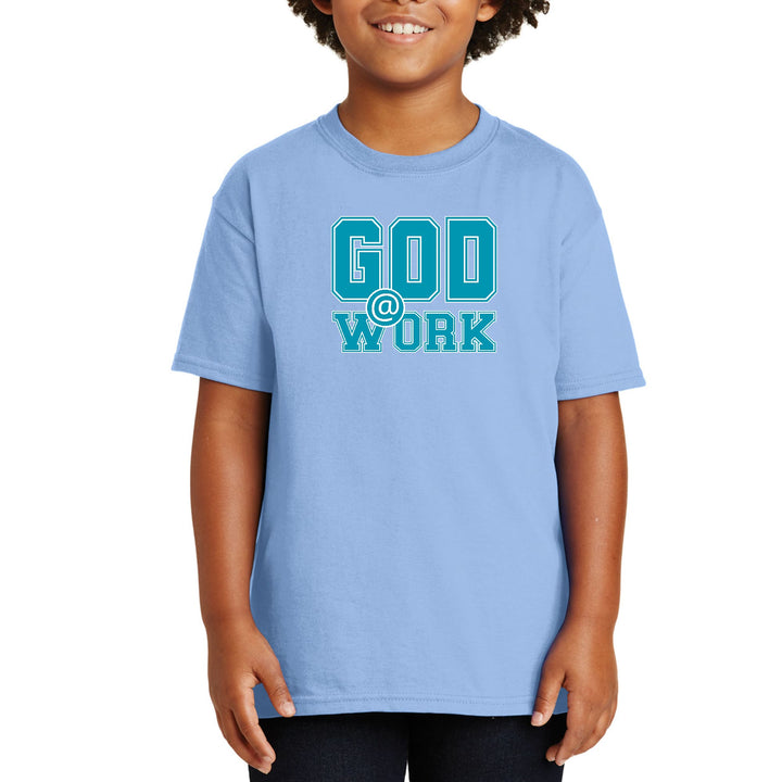 Youth Short Sleeve Graphic T-shirt God @ Work Blue Green and White - Youth