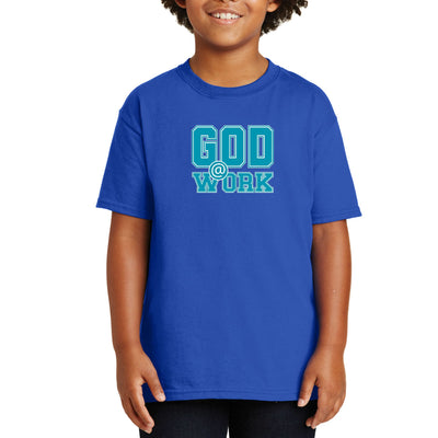 Youth Short Sleeve Graphic T-shirt God @ Work Blue Green And White - Youth