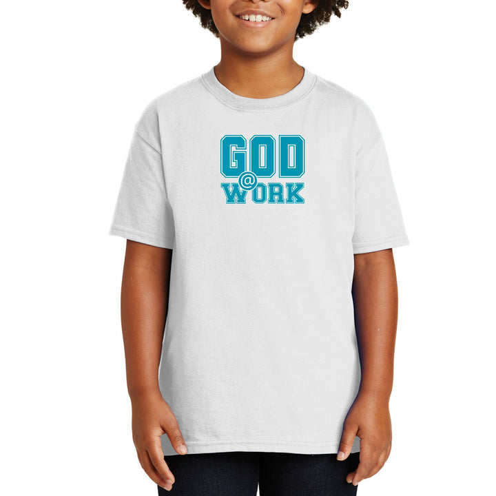 Youth Short Sleeve Graphic T-shirt God @ Work Blue Green and White - Youth