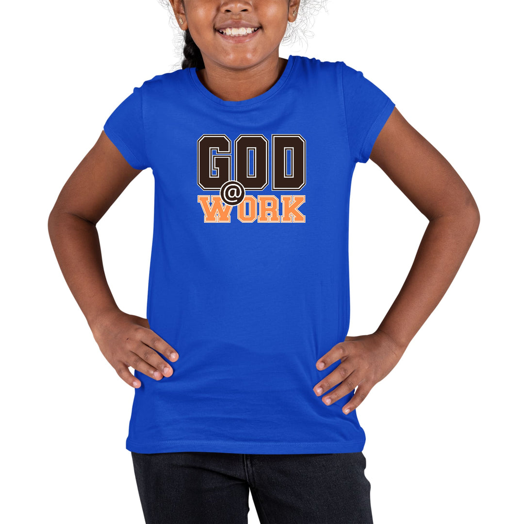 Youth Short Sleeve Graphic T-shirt God @ Work Brown and Orange Print - Girls