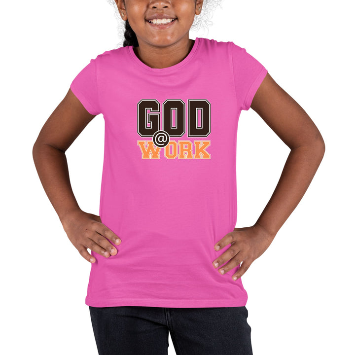 Youth Short Sleeve Graphic T-shirt God @ Work Brown and Orange Print - Girls