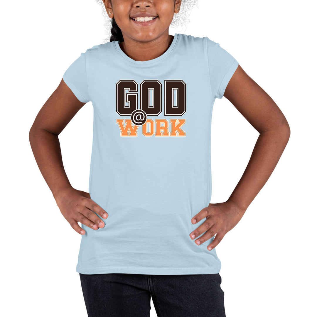 Youth Short Sleeve Graphic T-shirt God @ Work Brown and Orange Print - Girls