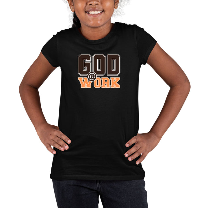 Youth Short Sleeve Graphic T-shirt God @ Work Brown and Orange Print - Girls