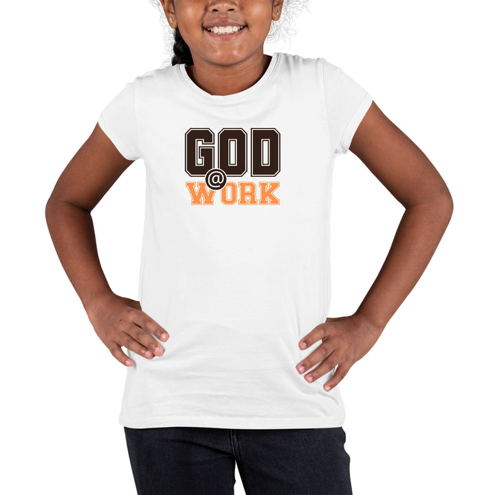 Youth Short Sleeve Graphic T-shirt God @ Work Brown and Orange Print - Girls