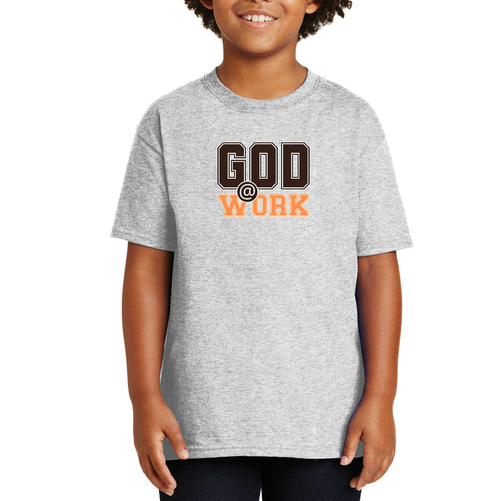 Youth Short Sleeve Graphic T-shirt God @ Work Brown and Orange Print - Youth