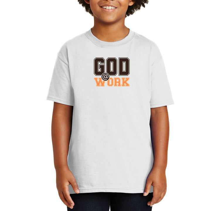 Youth Short Sleeve Graphic T-shirt God @ Work Brown and Orange Print - Youth