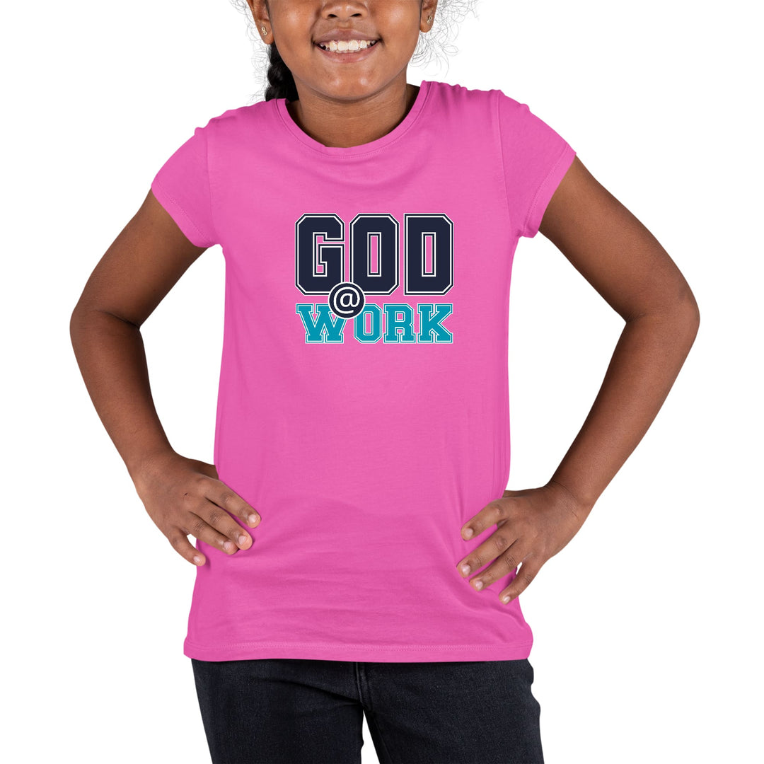 Youth Short Sleeve Graphic T-shirt God @ Work Navy Blue and Blue - Girls