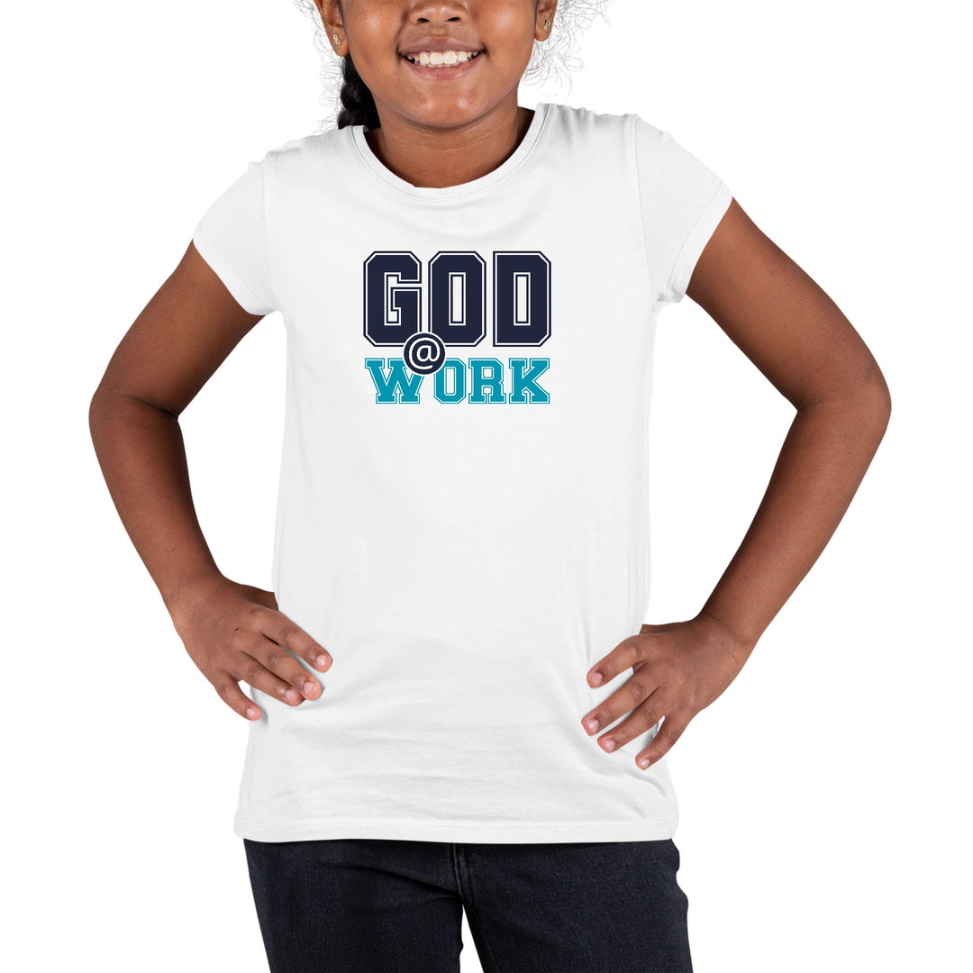 Youth Short Sleeve Graphic T-shirt God @ Work Navy Blue and Blue - Girls