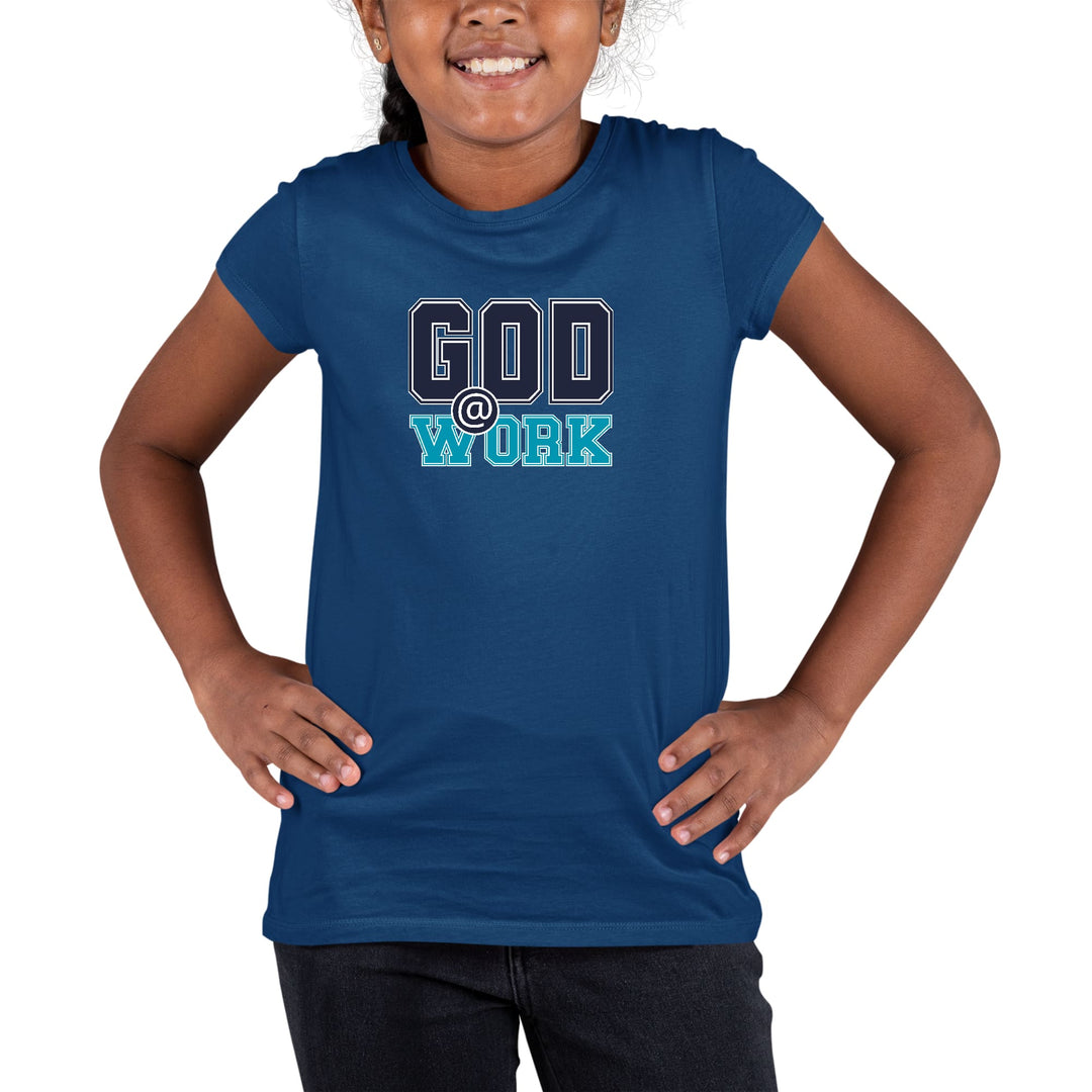 Youth Short Sleeve Graphic T-shirt God @ Work Navy Blue and Blue - Girls